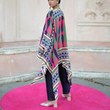 Navy blue Pink Printed Cape Set