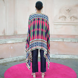 Navy blue Pink Printed Cape Set