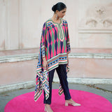 Navy blue Pink Printed Cape Set