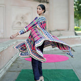 Navy blue Pink Printed Cape Set