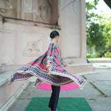 Navy blue Pink Printed Cape Set