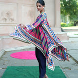 Navy blue Pink Printed Cape Set