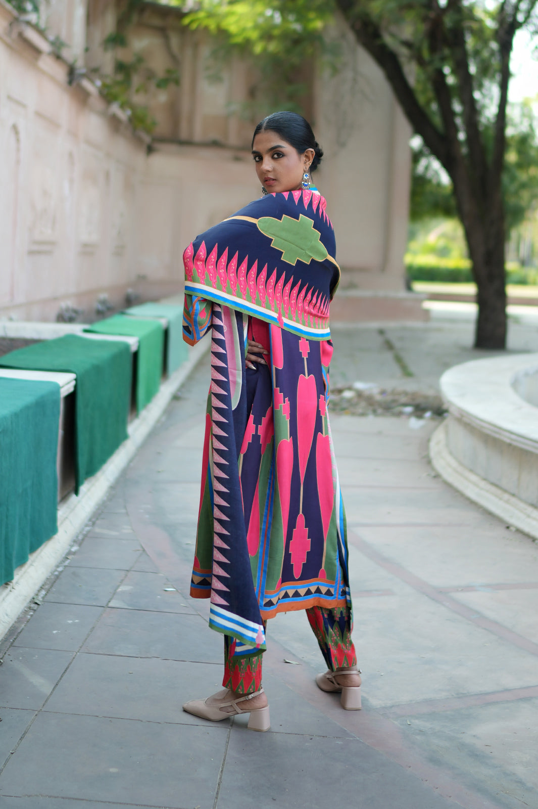 Navy Blue/ Pink Kilim Kurta Set