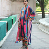 Navy Blue Pink printed Kilim Kurta Set