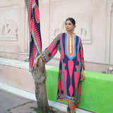 Navy Blue Pink printed Kilim Kurta Set