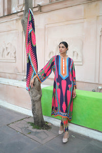 Navy Blue/ Pink Kilim Kurta Set