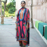 Navy Blue Pink printed Kilim Kurta Set