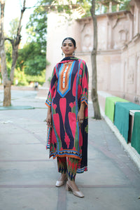 Navy Blue/ Pink Kilim Kurta Set