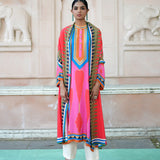 Red & Pink Printed Kilim Kurta Set