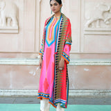 Red & Pink Printed Kilim Kurta Set