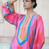Red & Pink Printed Kilim Kurta Set