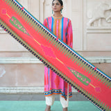 Red & Pink Printed Kilim Kurta Set