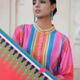 Red & Pink Printed Kilim Kurta Set