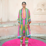 Green/Pink Printed Kilim Kurta Set