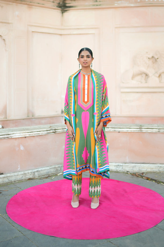 Green/Pink Kilim Kurta Set