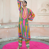 Green/Pink Printed Kilim Kurta Set