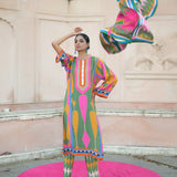 Green/Pink Printed Kilim Kurta Set