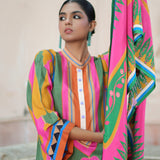 Green/Pink Printed Kilim Kurta Set