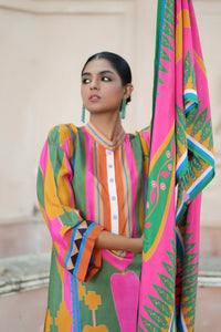 Green/Pink Kilim Kurta Set