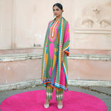 Green/Pink Printed Kilim Kurta Set
