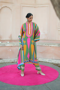 Green/Pink Kilim Kurta Set