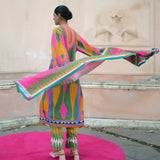 Green/Pink Printed Kilim Kurta Set