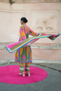 Green/Pink Kilim Kurta Set