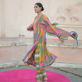 Green/Pink Printed Kilim Kurta Set