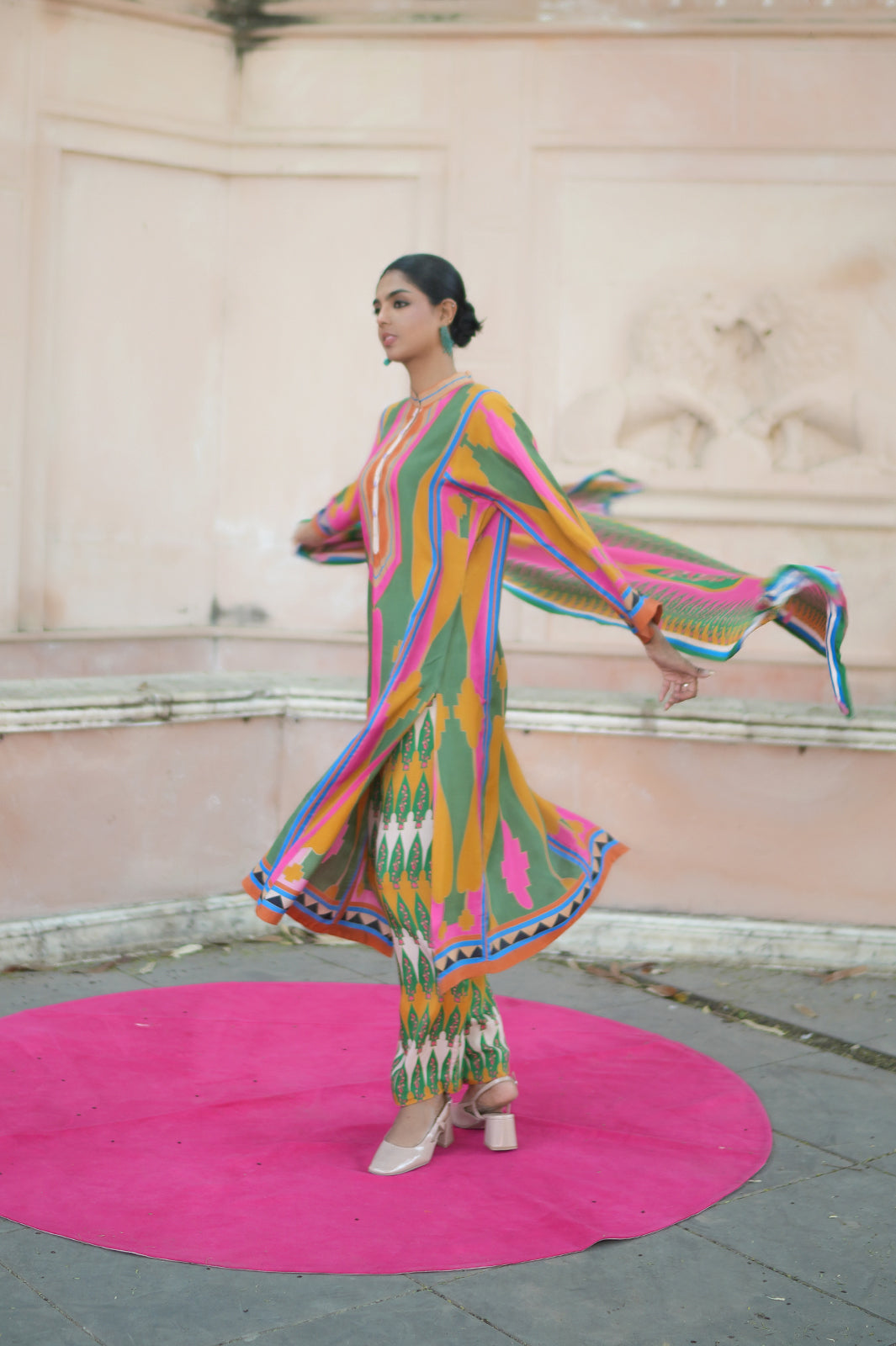 Green/Pink Kilim Kurta Set