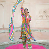 Green/Pink Printed Kilim Kurta Set