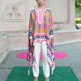Lime Green & Pink Printed Kilim Cape Set