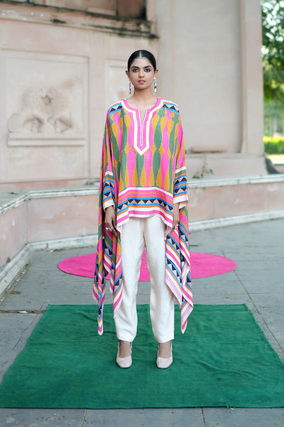 Lime Green & Pink Printed Kilim Cape Set