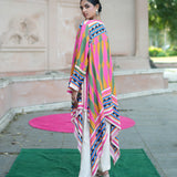 Lime Green & Pink Printed Kilim Cape Set