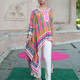 Lime Green & Pink Printed Kilim Cape Set