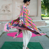 Lime Green & Pink Printed Kilim Cape Set