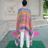 Lime Green & Pink Printed Kilim Cape Set