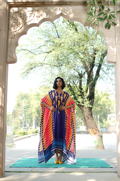 Navy blue/Yellow Printed Kilim Kaftan