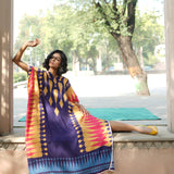 Navy blue/Yellow Printed Kilim Kaftan