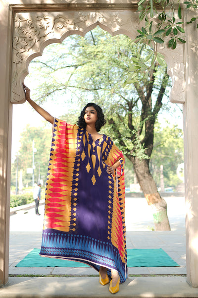 Navy blue/Yellow Printed Kilim Kaftan