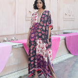 Printed Embroidered Color Blocked Chintz Kaftan