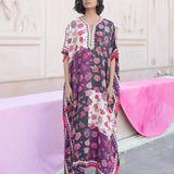 Printed Embroidered Color Blocked Chintz Kaftan