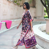 Printed Embroidered Color Blocked Chintz Kaftan