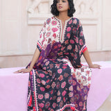 Printed Embroidered Color Blocked Chintz Kaftan