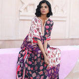 Printed Embroidered Color Blocked Chintz Kaftan