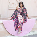 Printed Embroidered Color Blocked Chintz Kaftan
