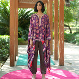 Printed Embroidered Chintz Plum cape