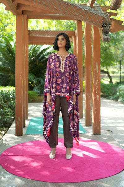 Printed Embroidered Chintz Plum cape