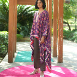 Printed Embroidered Chintz Plum cape