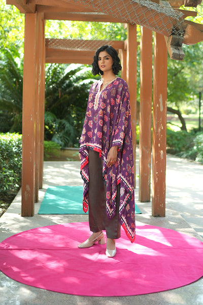 Printed Embroidered Chintz Plum cape