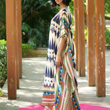 Ivory/ Navy Blue Printed Kilim Kaftan